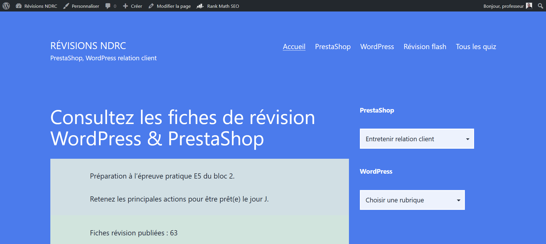 Un site Web pour réviser WordPress PrestaShop - BTS NDRC 31 Réviser WordPress PrestaShop