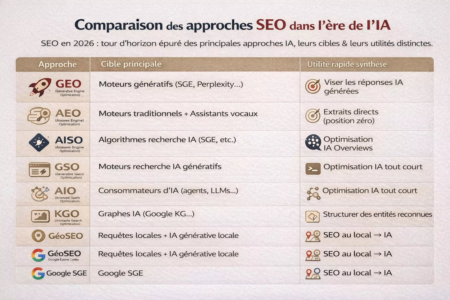 Comparaison des formes et approches SEO dans l’ère de l’IA 3 Comparaison des approches SEO à l'ère de l'IA