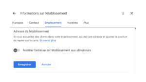Emplacement fiche établissement
