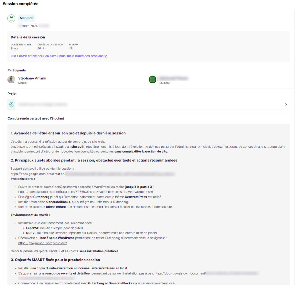 session mentora dev wordpress