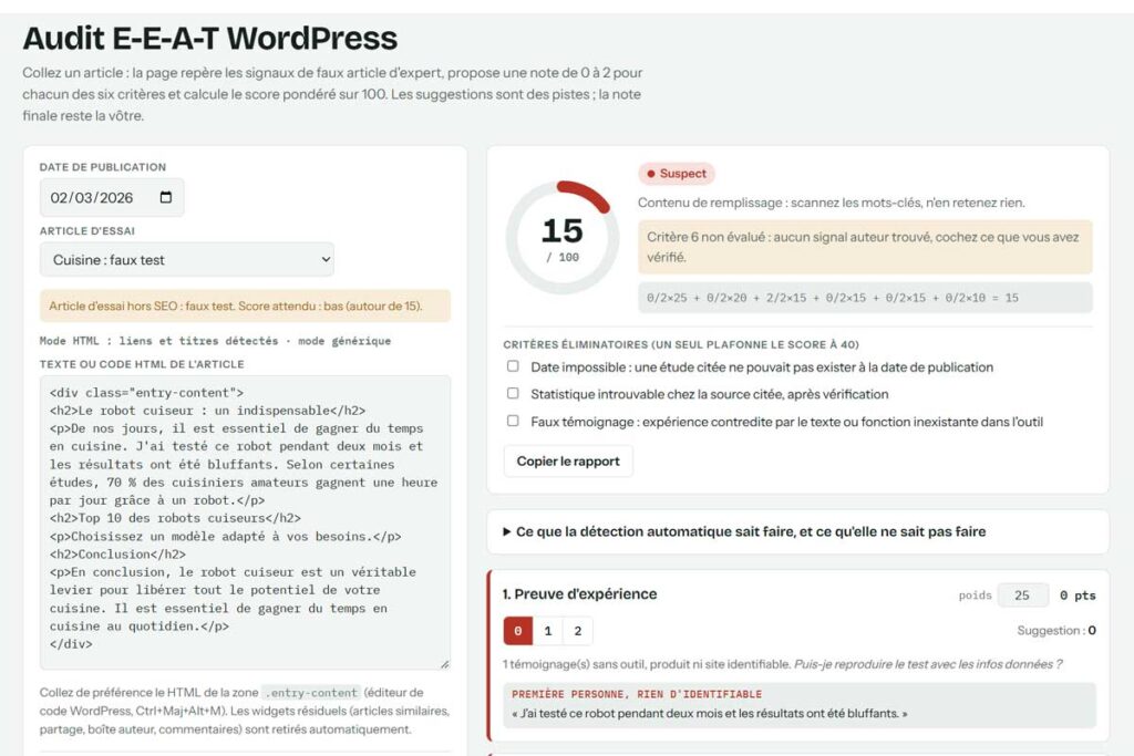 Grille d'audit E-E-A-T : repérer les faux articles d'experts 1 Audit EEAT editorial